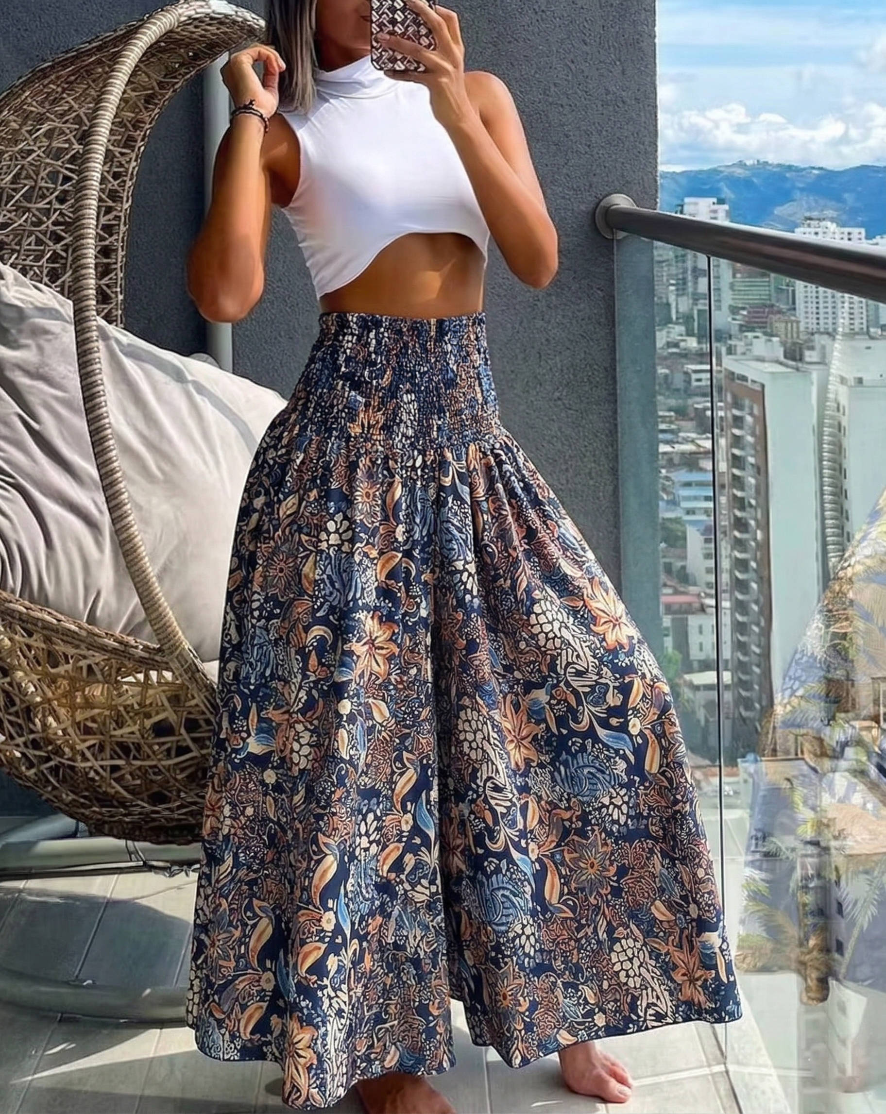 Damen Blumenmuster Weite Sommer Hosen
