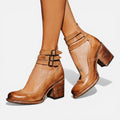 Damen Stiefeletten mit Blockabsatz und Schnallenriemen