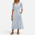 Midikleid Wickeloptik Blumenmuster V Ausschnitt Dreiviertelarm