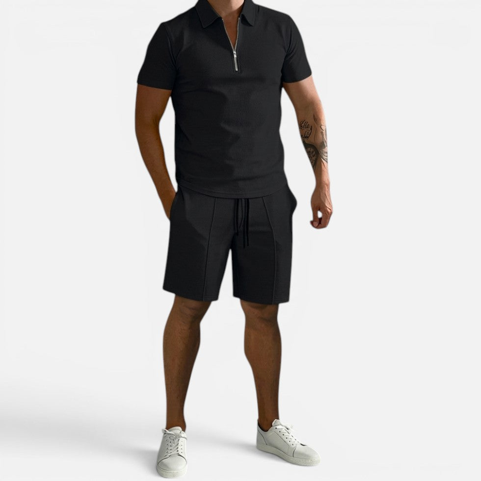 Freizeit Set Poloshirt Shorts Kurzarm Reißverschlusskragen