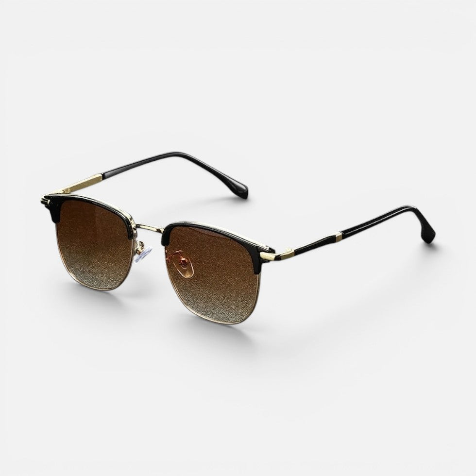 Sonnenbrille Halbrand Metallgestell Getönte Gläser Runde Form