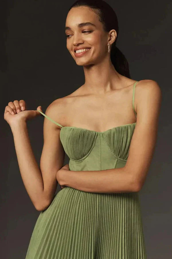 Celine | Damen Plissiertes Midikleid Korsett – Spaghettiträger Plissee Kleid Abend 2026