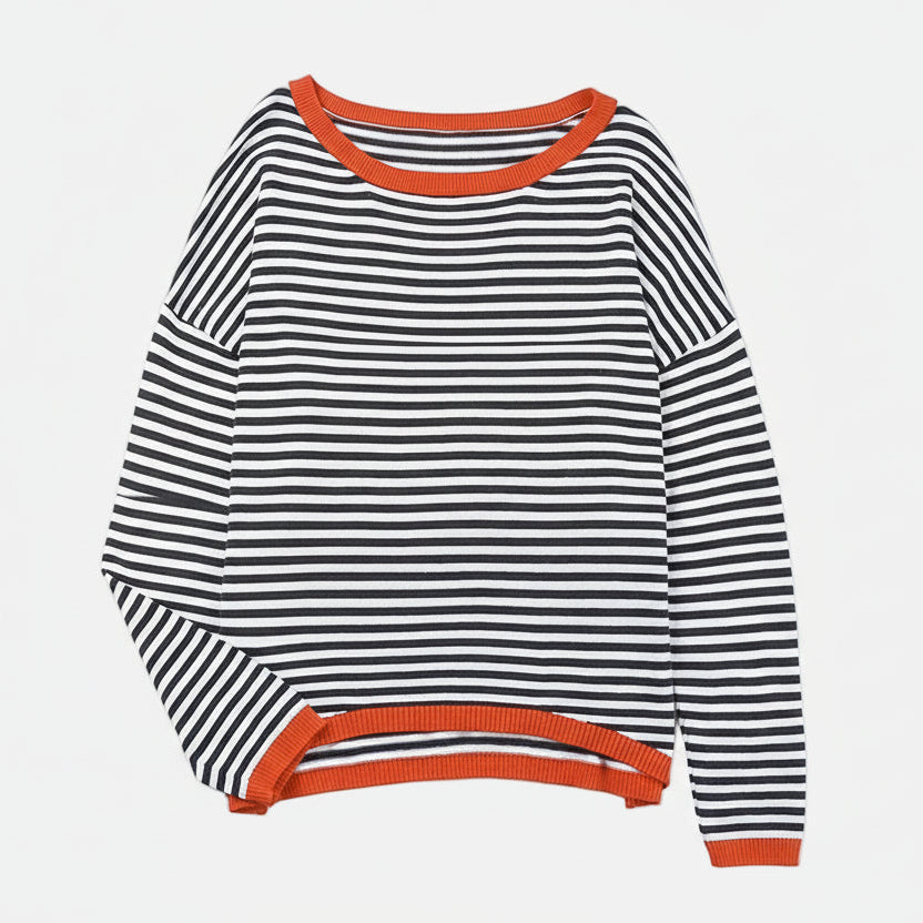 Gestreiftes Langarmshirt für Damen mit U-Boot-Ausschnitt