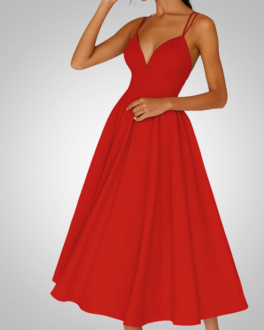 Damen Sommer Spaghettiträger Hochzeitsgast Midikleid