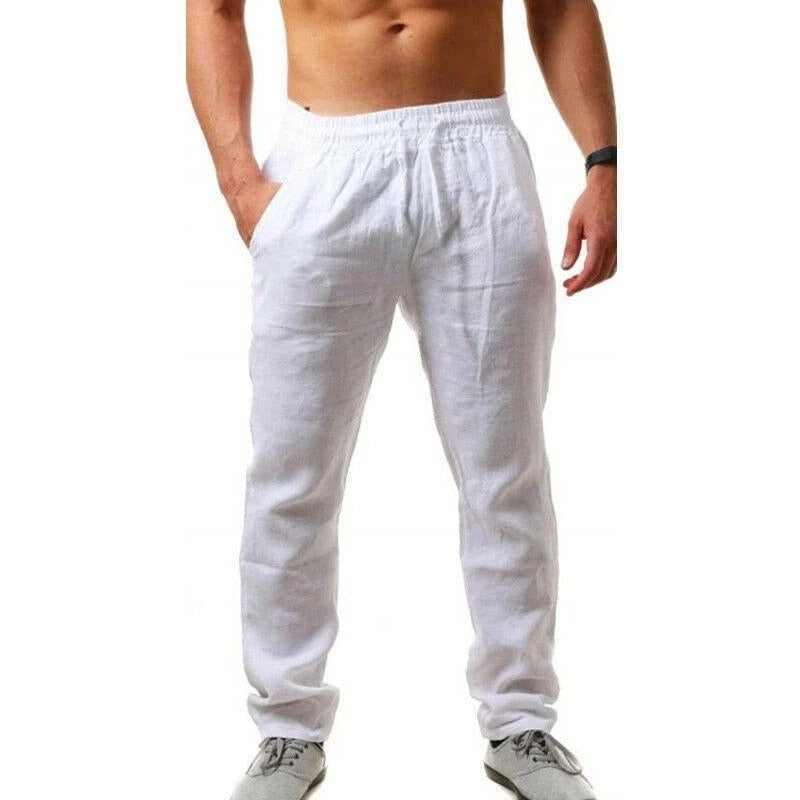 Herren Leinen Freizeit Sommerhose mit Kordelzug