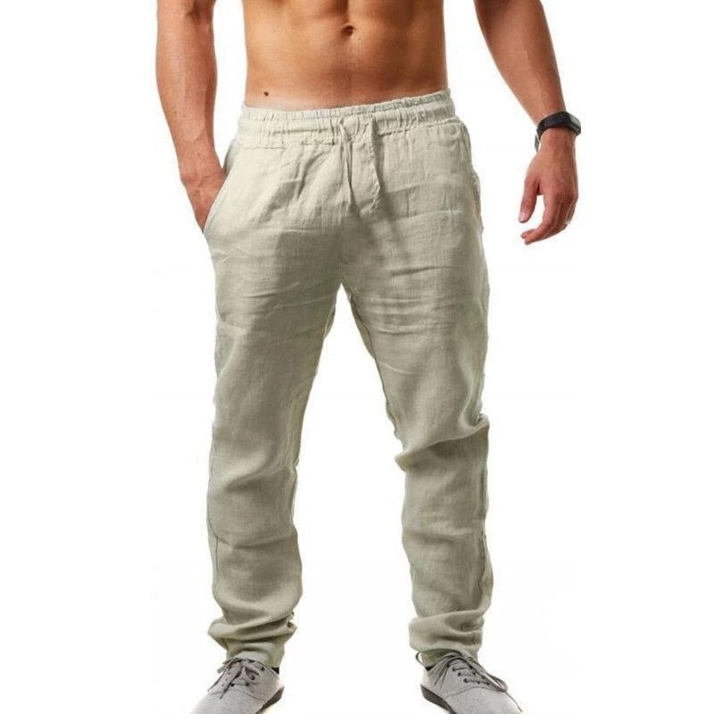 Herren Leinen Freizeit Sommerhose mit Kordelzug