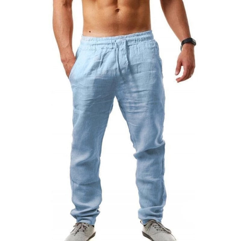 Herren Leinen Freizeit Sommerhose mit Kordelzug