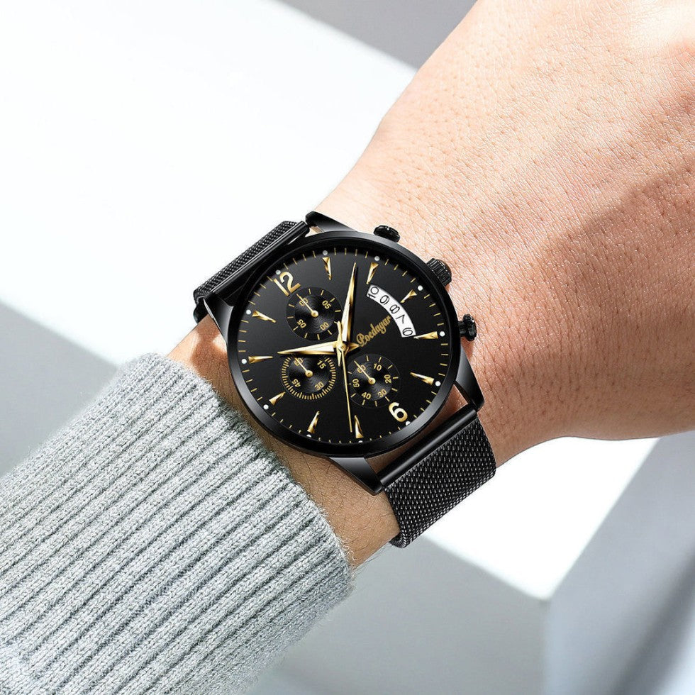 Herren Armbanduhr aus Edelstahl mit Quarzwerk und Datum