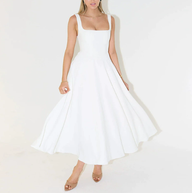 Hanna | Damen Midikleid Eckiger Ausschnitt Schmale Träger – Elegantes Sommerkleid 2026
