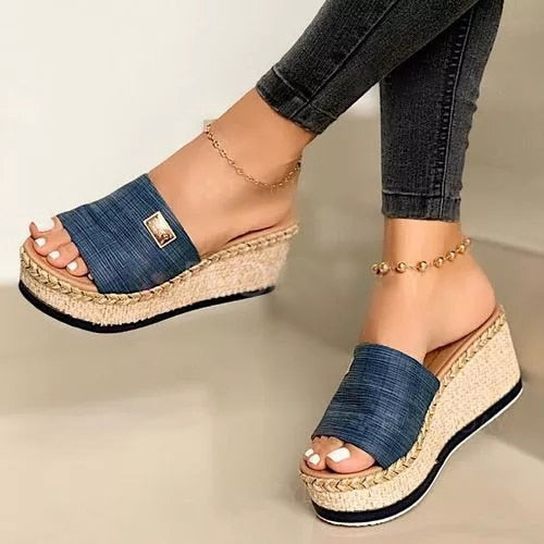 Damen Slip On Keilsohle Pantolette