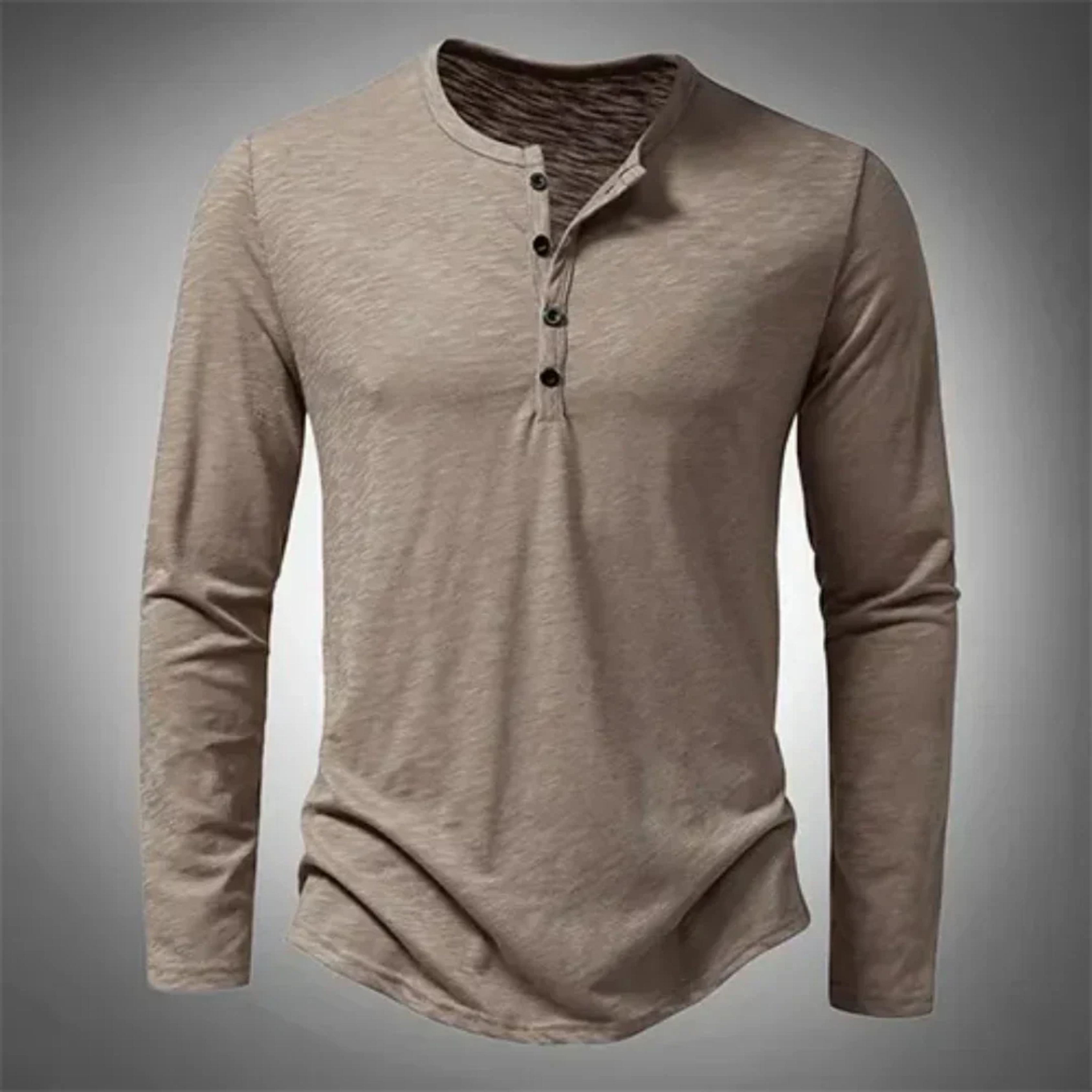 Herren Sommer Langarm Henley T-shirt