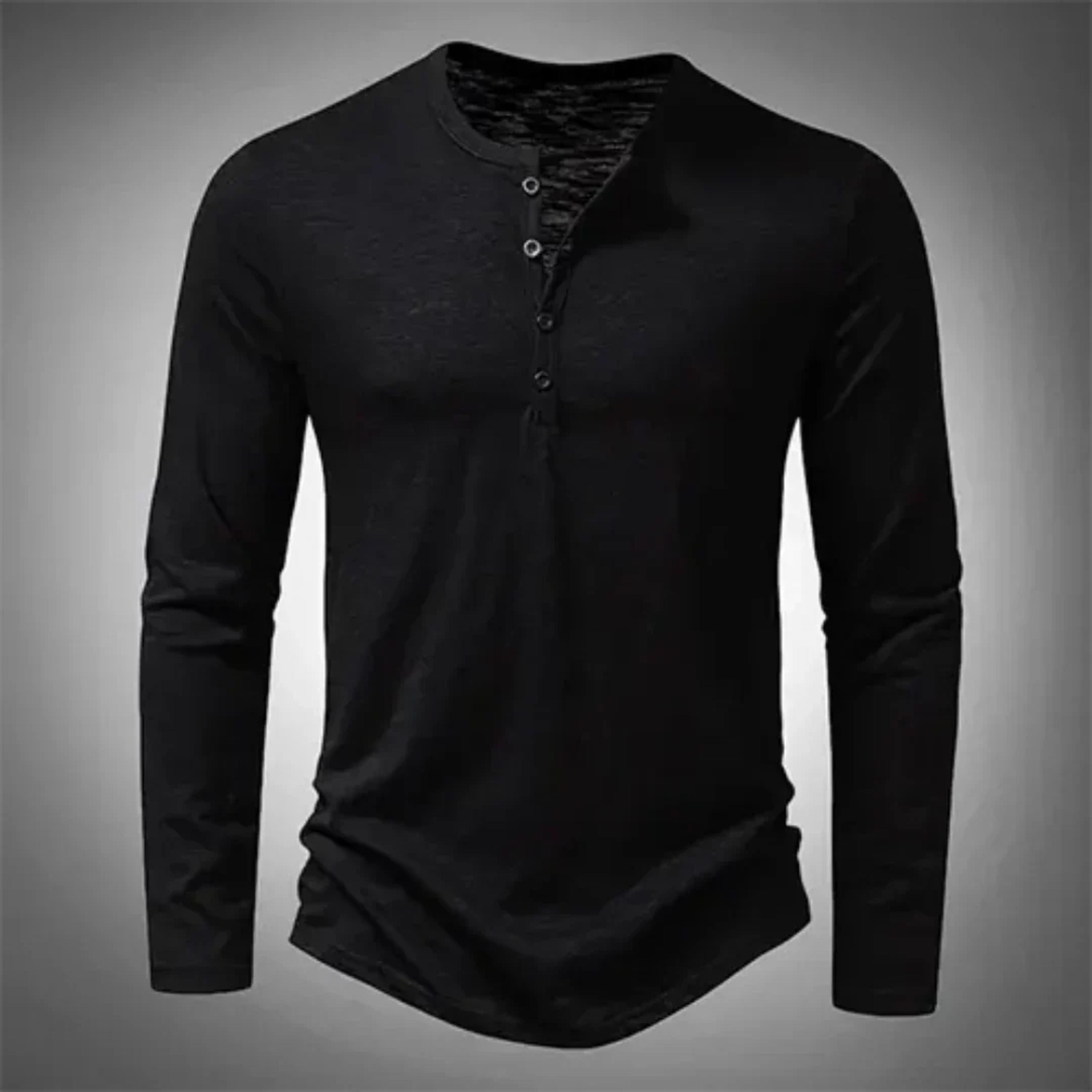 Herren Sommer Langarm Henley T-shirt