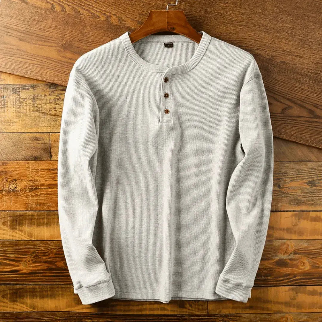 Hank | Herren Henley Shirt Langarm Casual Baumwolle Oberteil