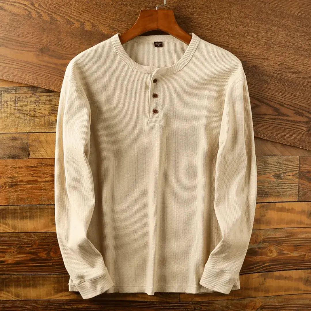 Hank | Herren Henley Shirt Langarm Casual Baumwolle Oberteil