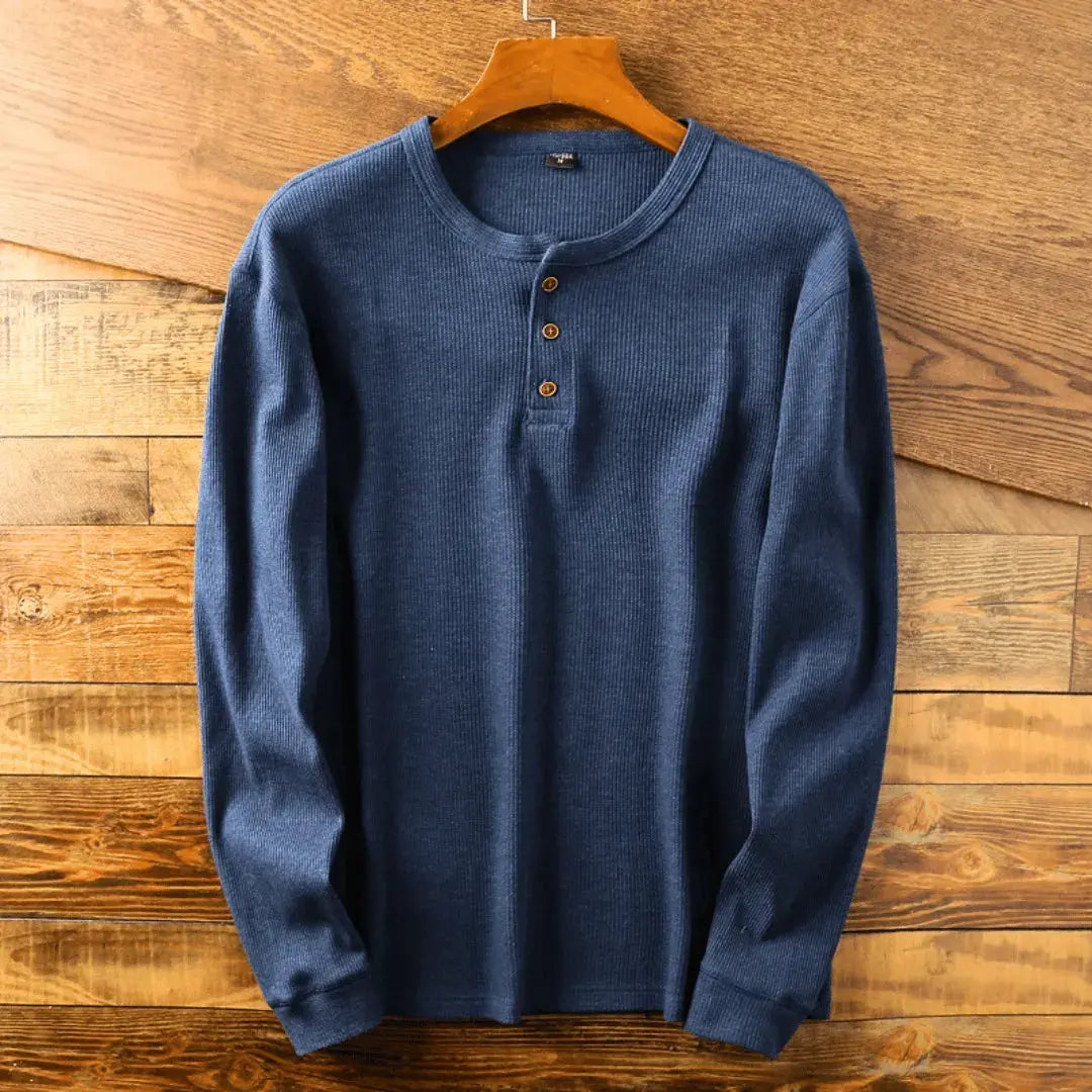 Hank | Herren Henley Shirt Langarm Casual Baumwolle Oberteil