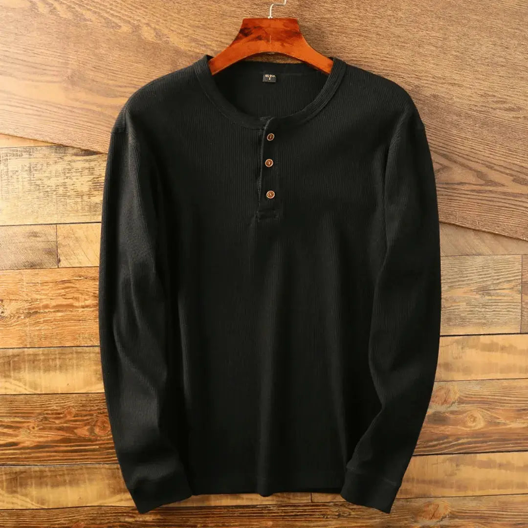 Hank | Herren Henley Shirt Langarm Casual Baumwolle Oberteil