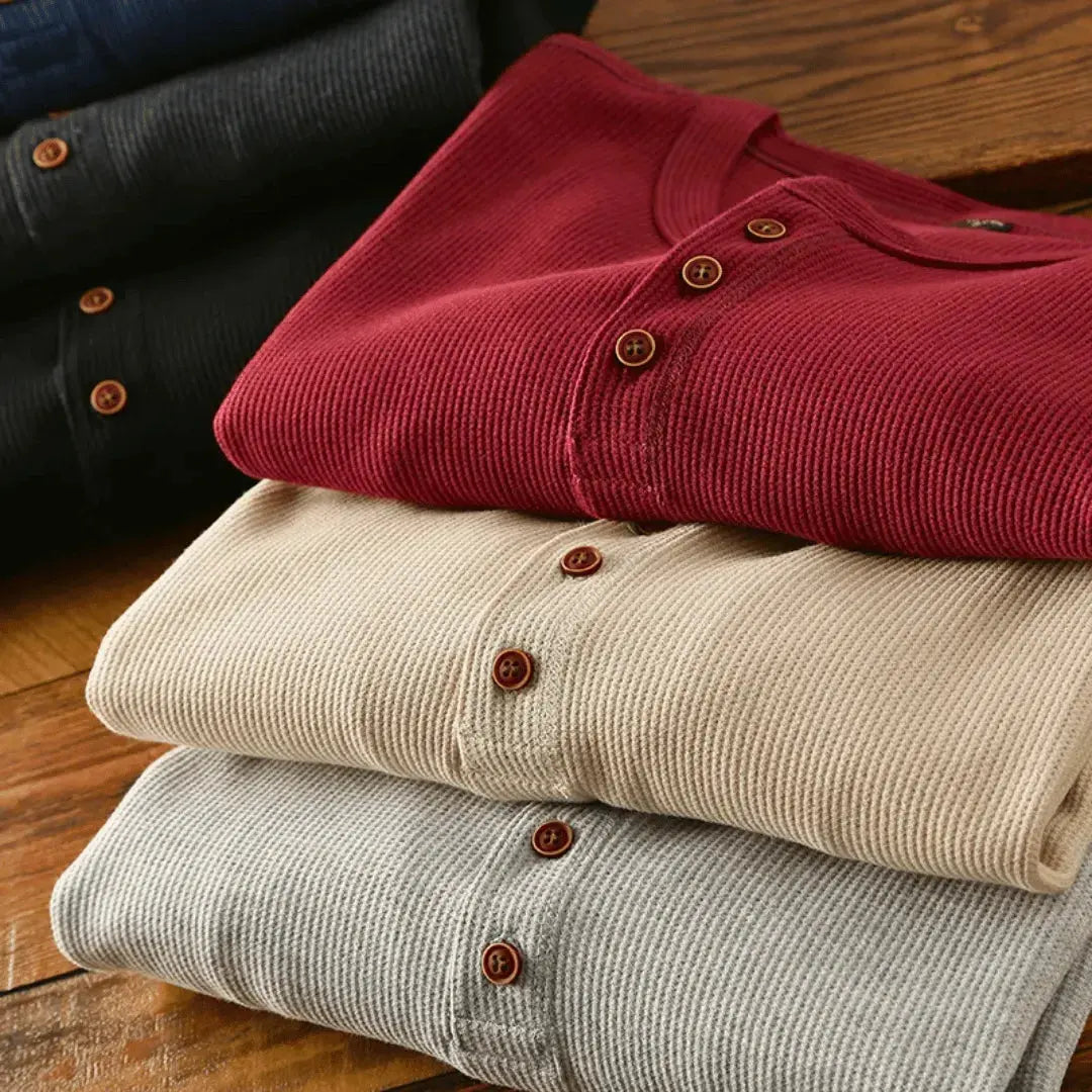Hank | Herren Henley Shirt Langarm Casual Baumwolle Oberteil