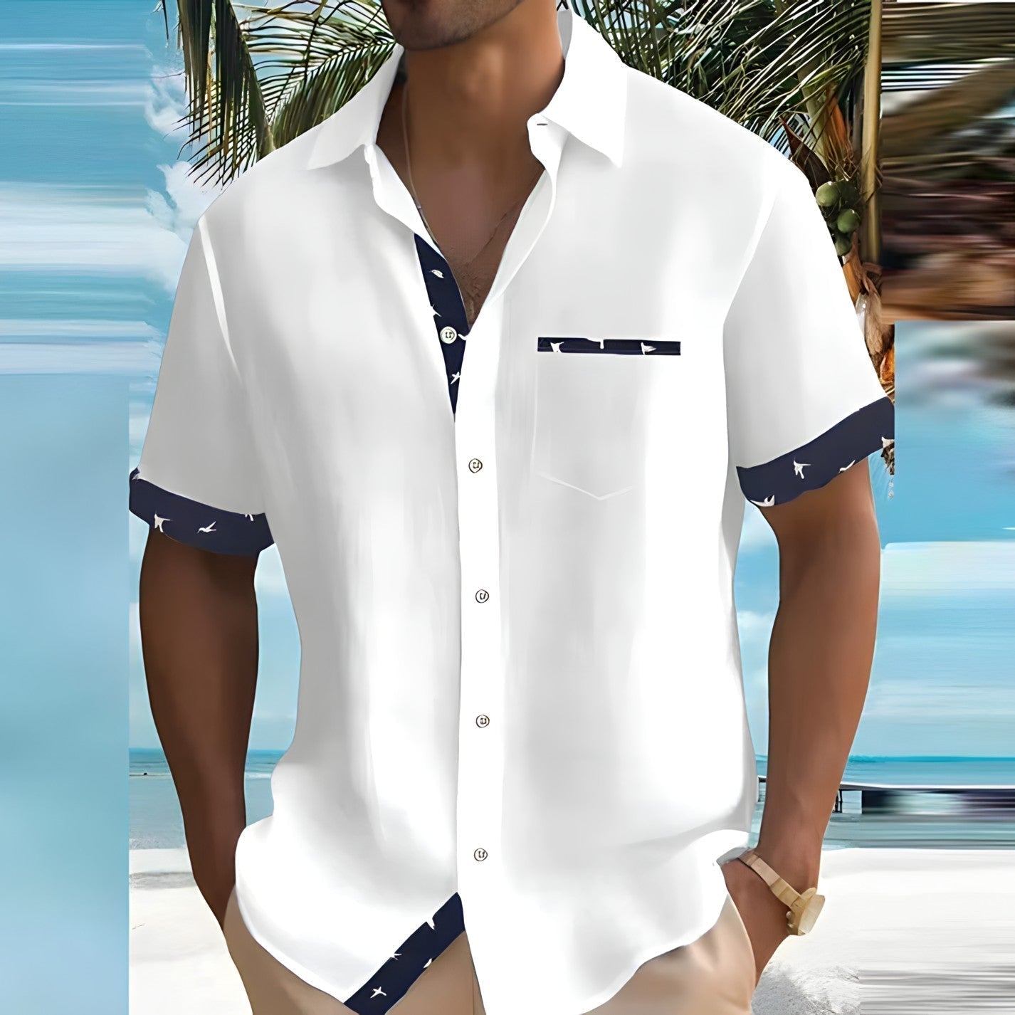 Herren Hemd Kurzarm | Kontrastdetails & Luftiger Schnitt