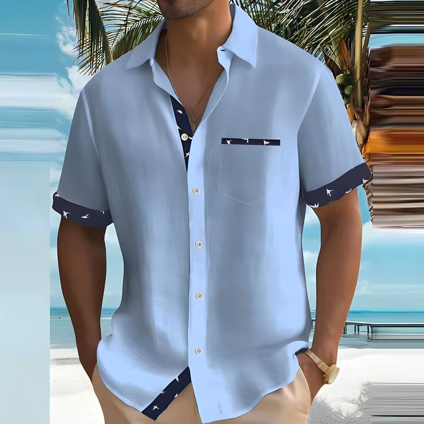 Herren Hemd Kurzarm | Kontrastdetails & Luftiger Schnitt