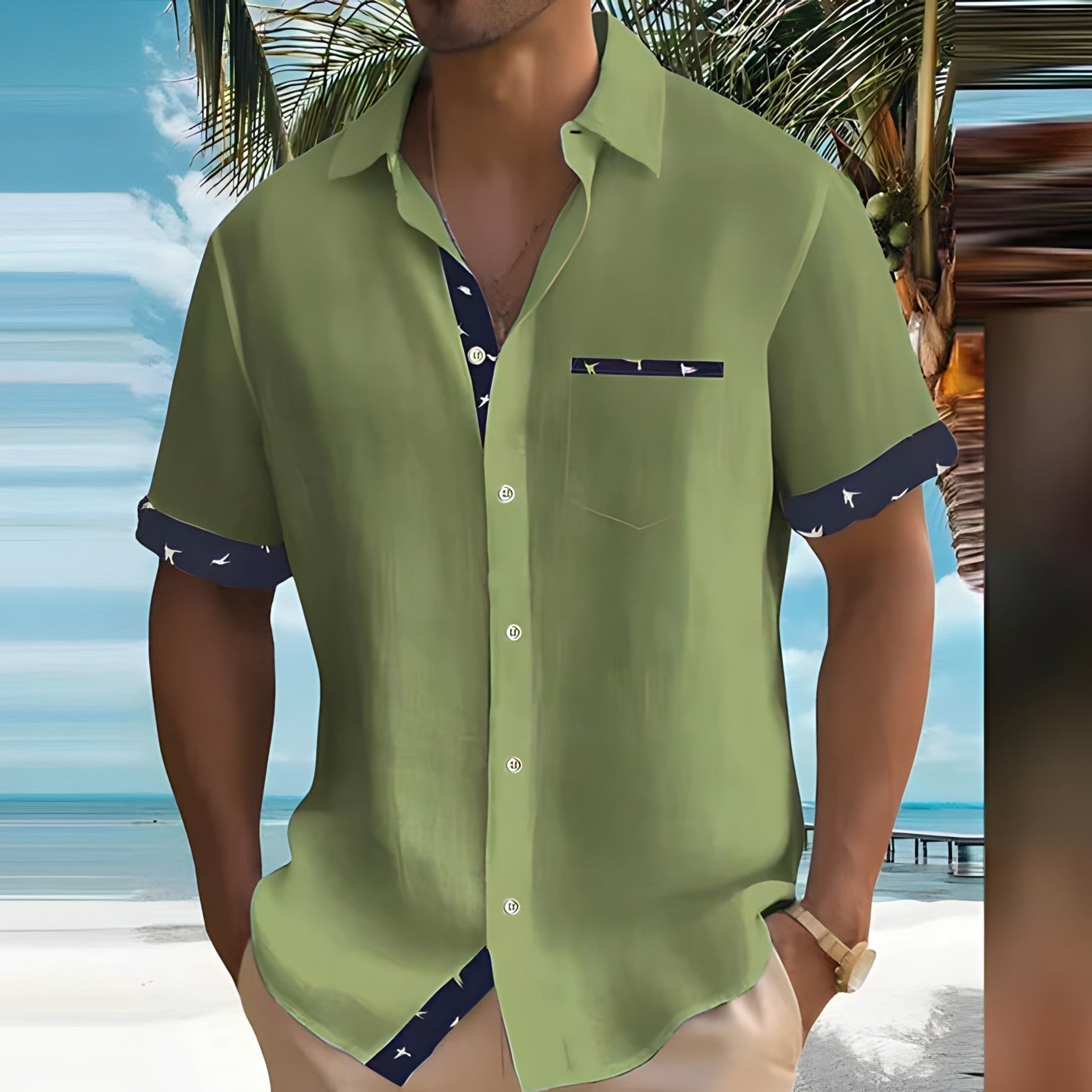 Herren Hemd Kurzarm | Kontrastdetails & Luftiger Schnitt