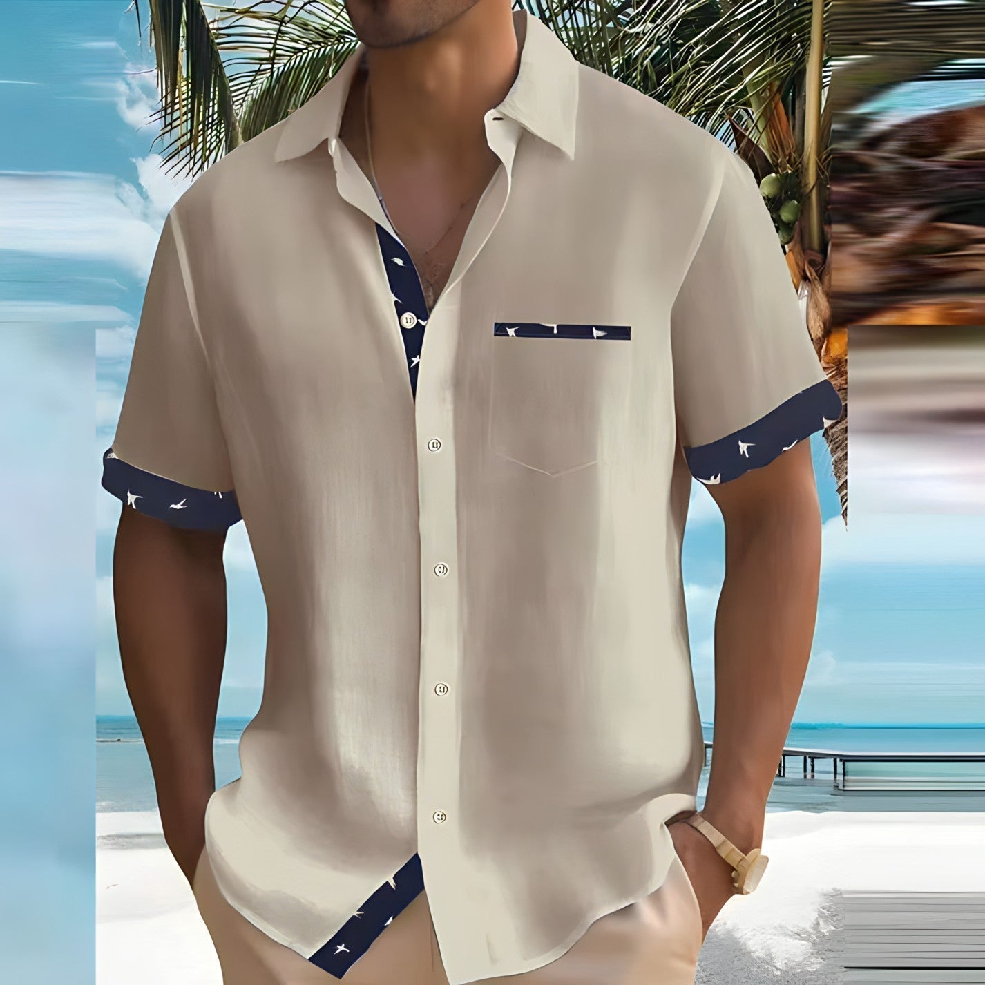 Herren Hemd Kurzarm | Kontrastdetails & Luftiger Schnitt