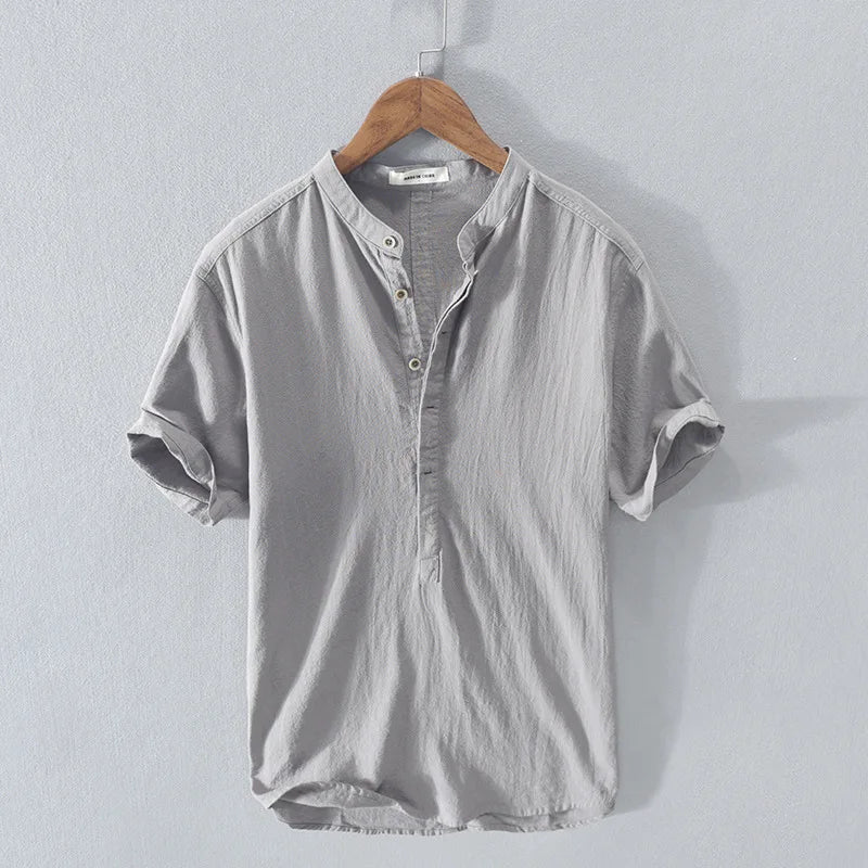 Herren Casual Kurzarm Hemd mit Stehkragen