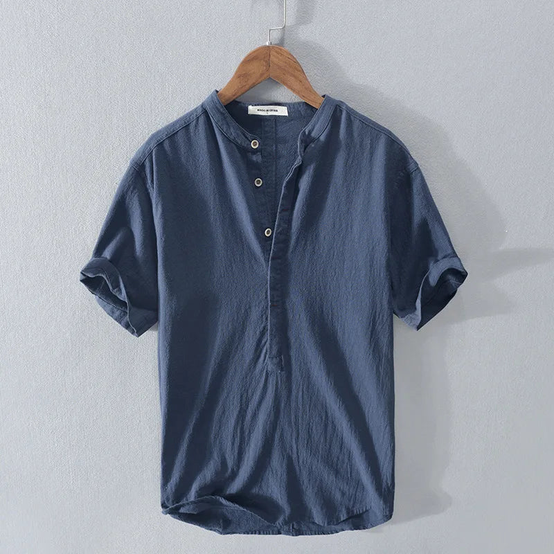 Herren Casual Kurzarm Hemd mit Stehkragen
