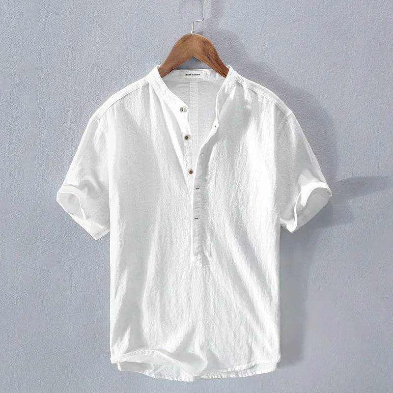 Herren Casual Kurzarm Hemd mit Stehkragen