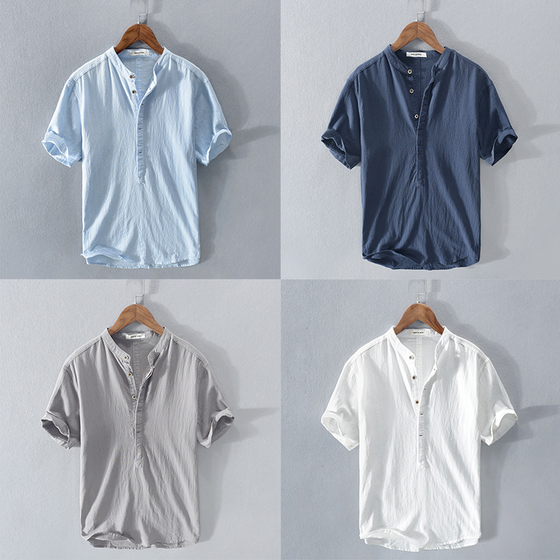 Herren Casual Kurzarm Hemd mit Stehkragen