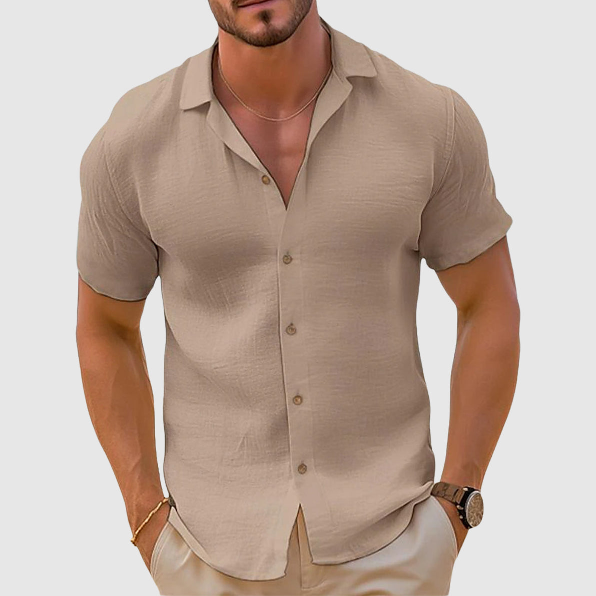 Herren Kurzarm Slim-Fit Hemd mit Knopfleiste