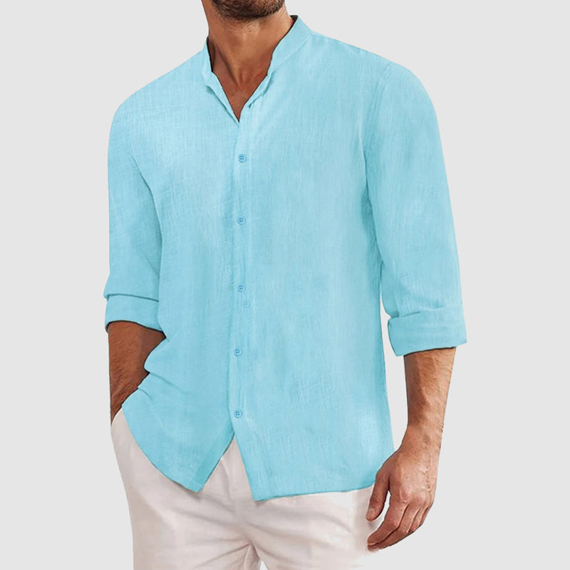 Herren Regular Fit Langarm Hemd mit Stehkragen