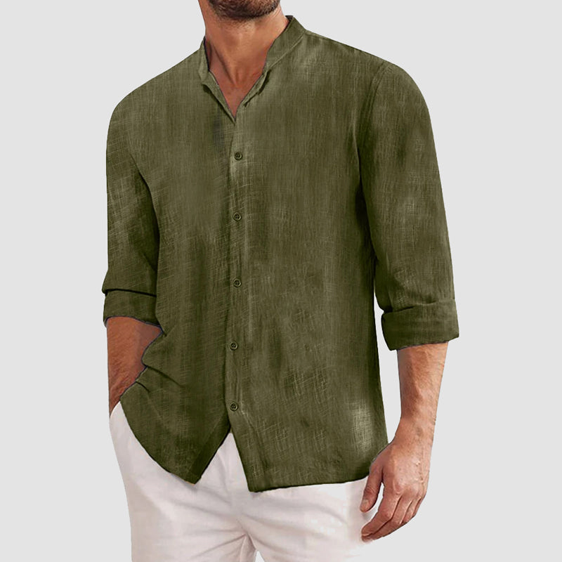 Herren Regular Fit Langarm Hemd mit Stehkragen