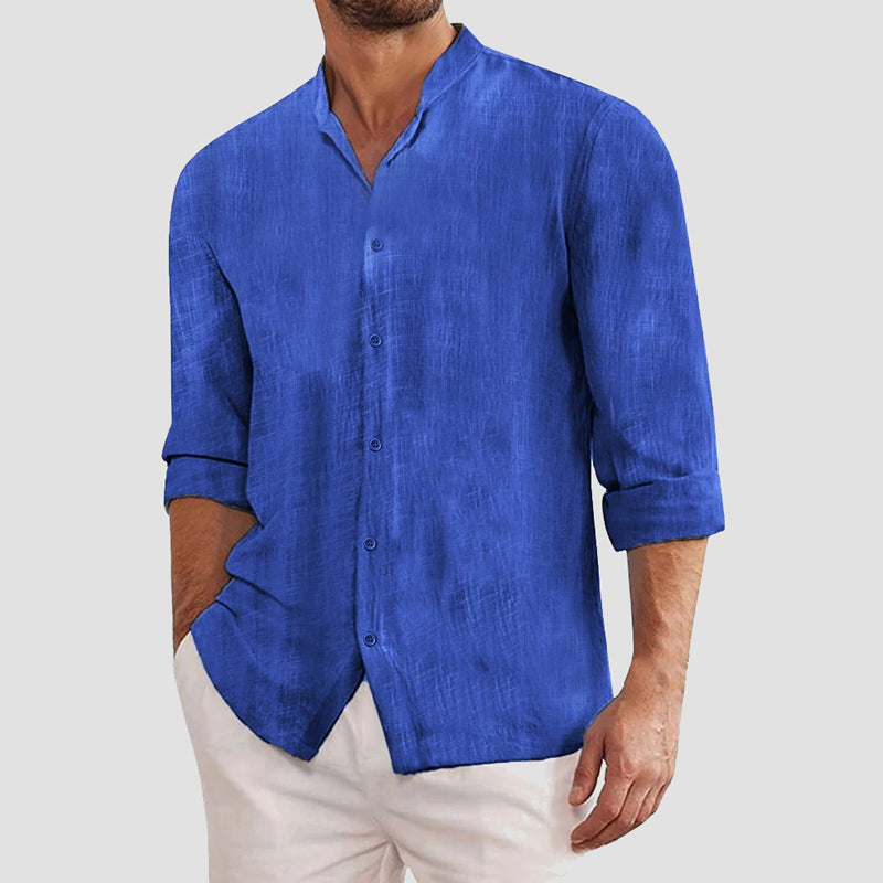 Herren Regular Fit Langarm Hemd mit Stehkragen