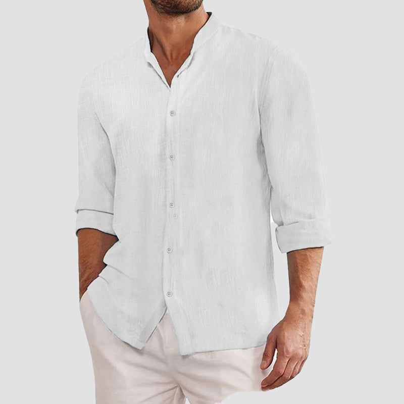 Herren Regular Fit Langarm Hemd mit Stehkragen