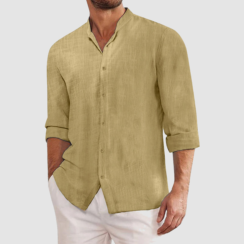 Herren Regular Fit Langarm Hemd mit Stehkragen