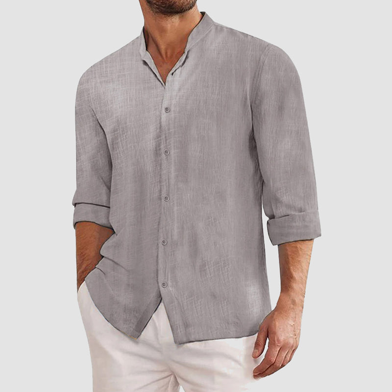 Herren Regular Fit Langarm Hemd mit Stehkragen