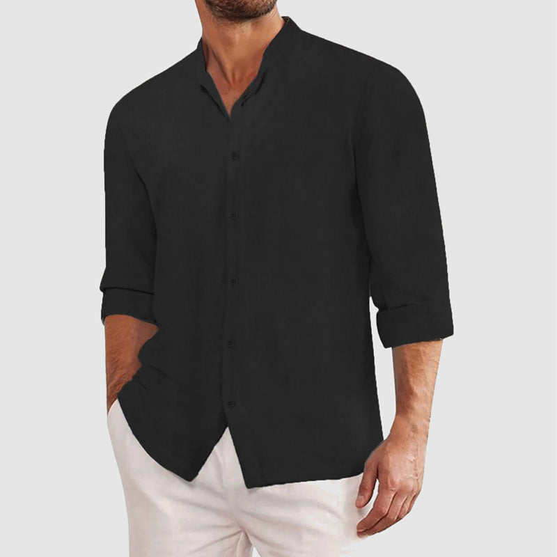 Herren Regular Fit Langarm Hemd mit Stehkragen