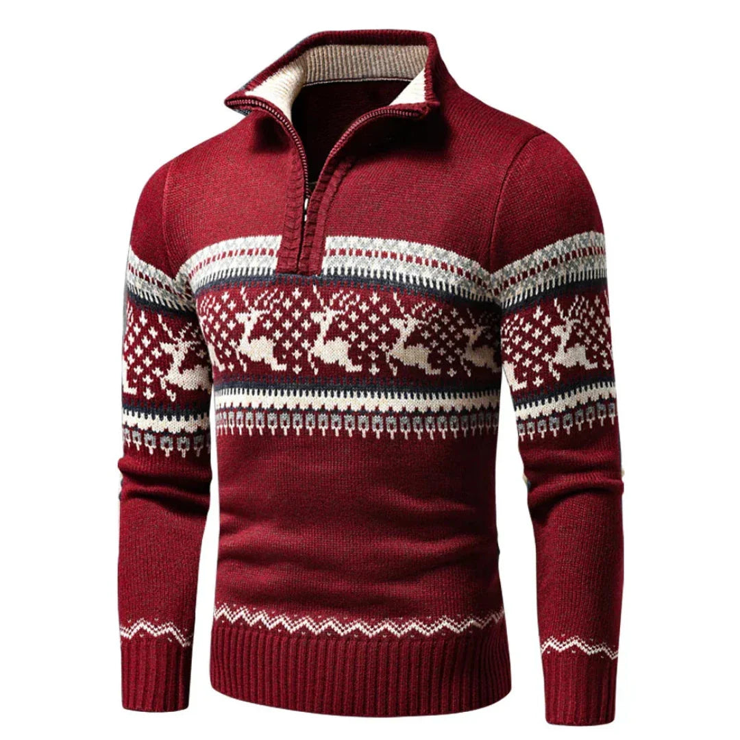 Herren Weihnachts Pullover Warm Mit Reißverschluss Aus 100% Acryl