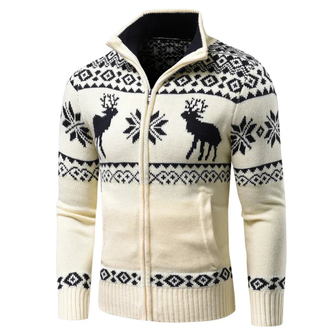 Herren Weihnachts Pullover Warm Mit Reißverschluss Aus 100% Acryl