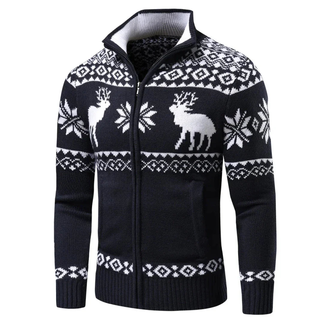 Herren Weihnachts Pullover Warm Mit Reißverschluss Aus 100% Acryl