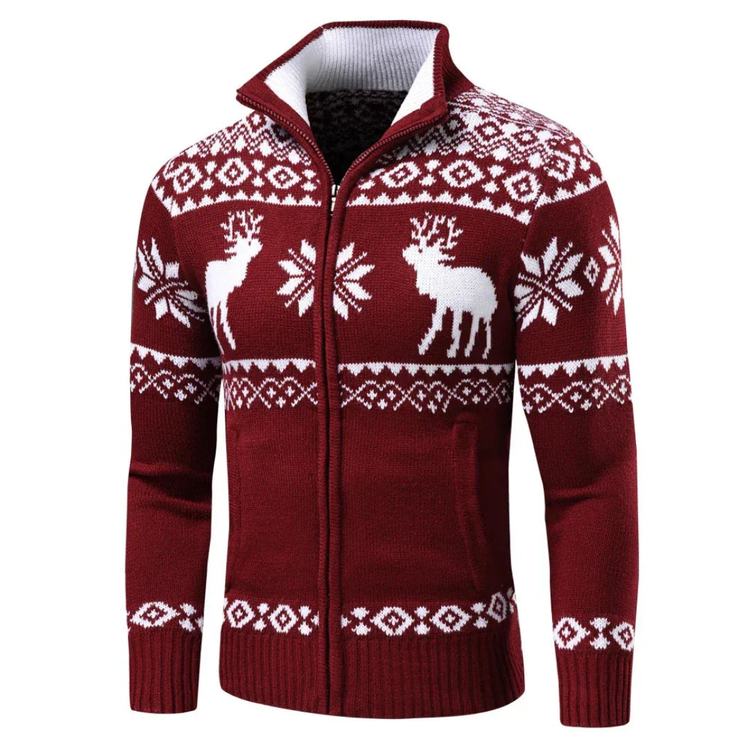 Herren Weihnachts Pullover Warm Mit Reißverschluss Aus 100% Acryl