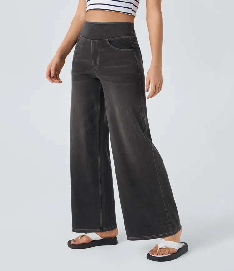 High-Waist Komfort Jeans mit weitem geradem Bein für Damen