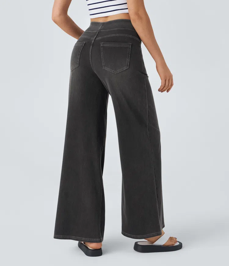 High-Waist Komfort Jeans mit weitem geradem Bein für Damen