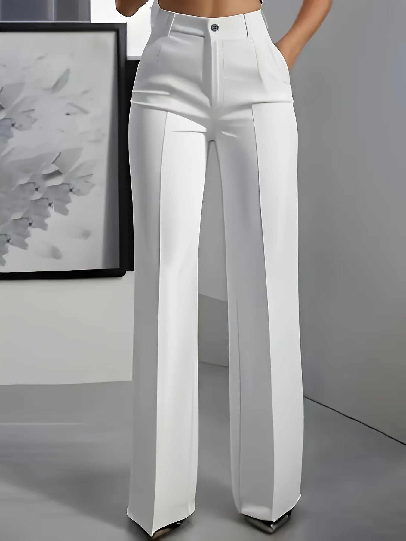 Hochtaillierte Damenhose mit Elastischem Bund – Stilvolle Stoffhose für Büro und Freizeit, Bequem und Vielseitig
