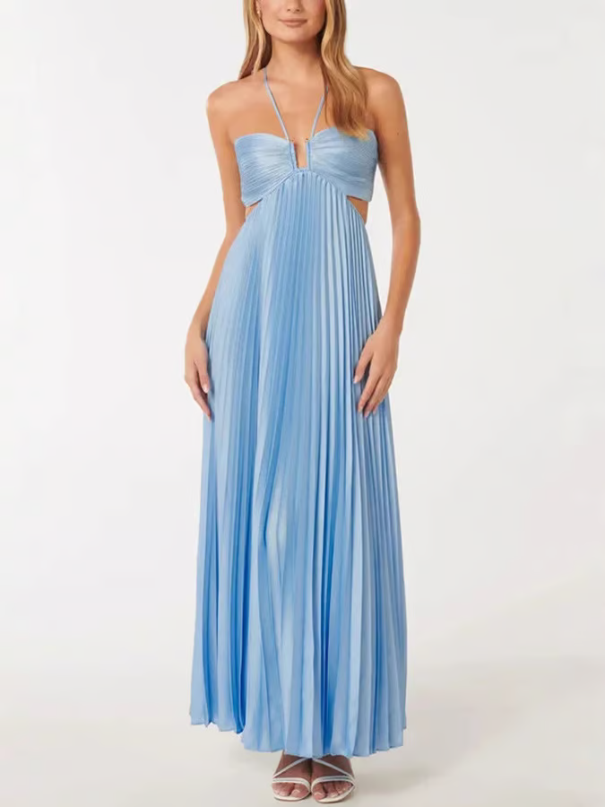 Hochzeitsgast Kleid Damen | Elegantes Neckholder Maxi-Kleid Plissiert