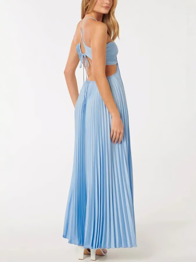 Hochzeitsgast Kleid Damen | Elegantes Neckholder Maxi-Kleid Plissiert
