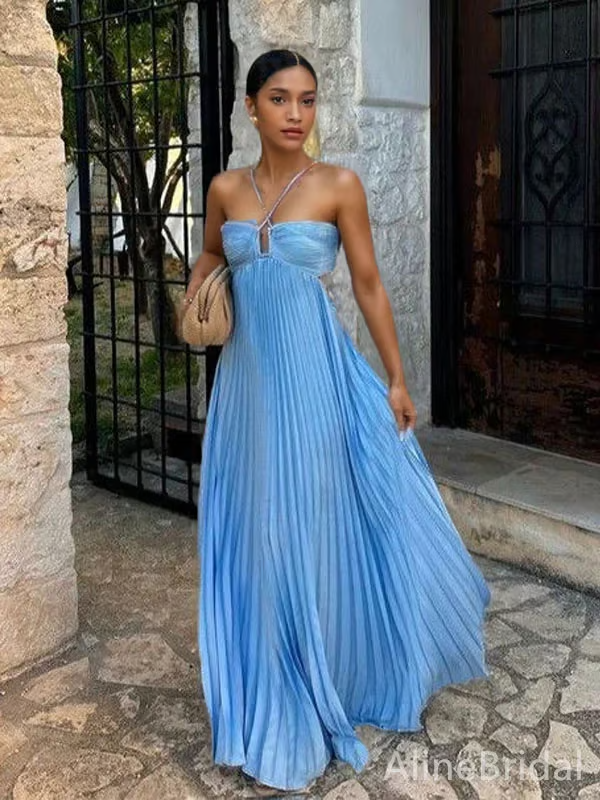 Hochzeitsgast Kleid Damen | Elegantes Neckholder Maxi-Kleid Plissiert