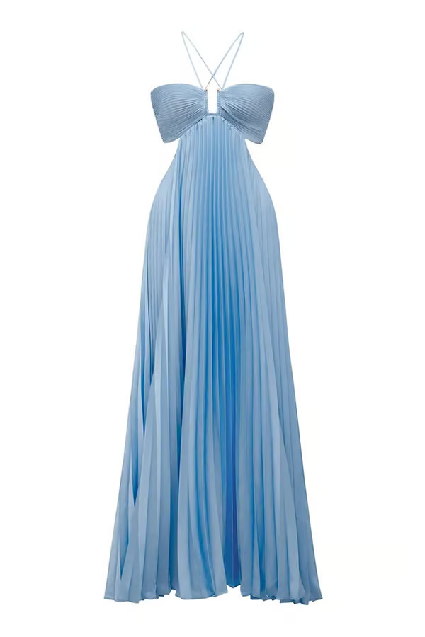 Hochzeitsgast Kleid Damen | Elegantes Neckholder Maxi-Kleid Plissiert