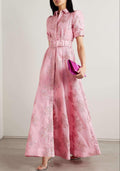 Hochzeitsgast Kleid Damen | Festliches Maxi-Kleid mit Jacquard & Gürtel
