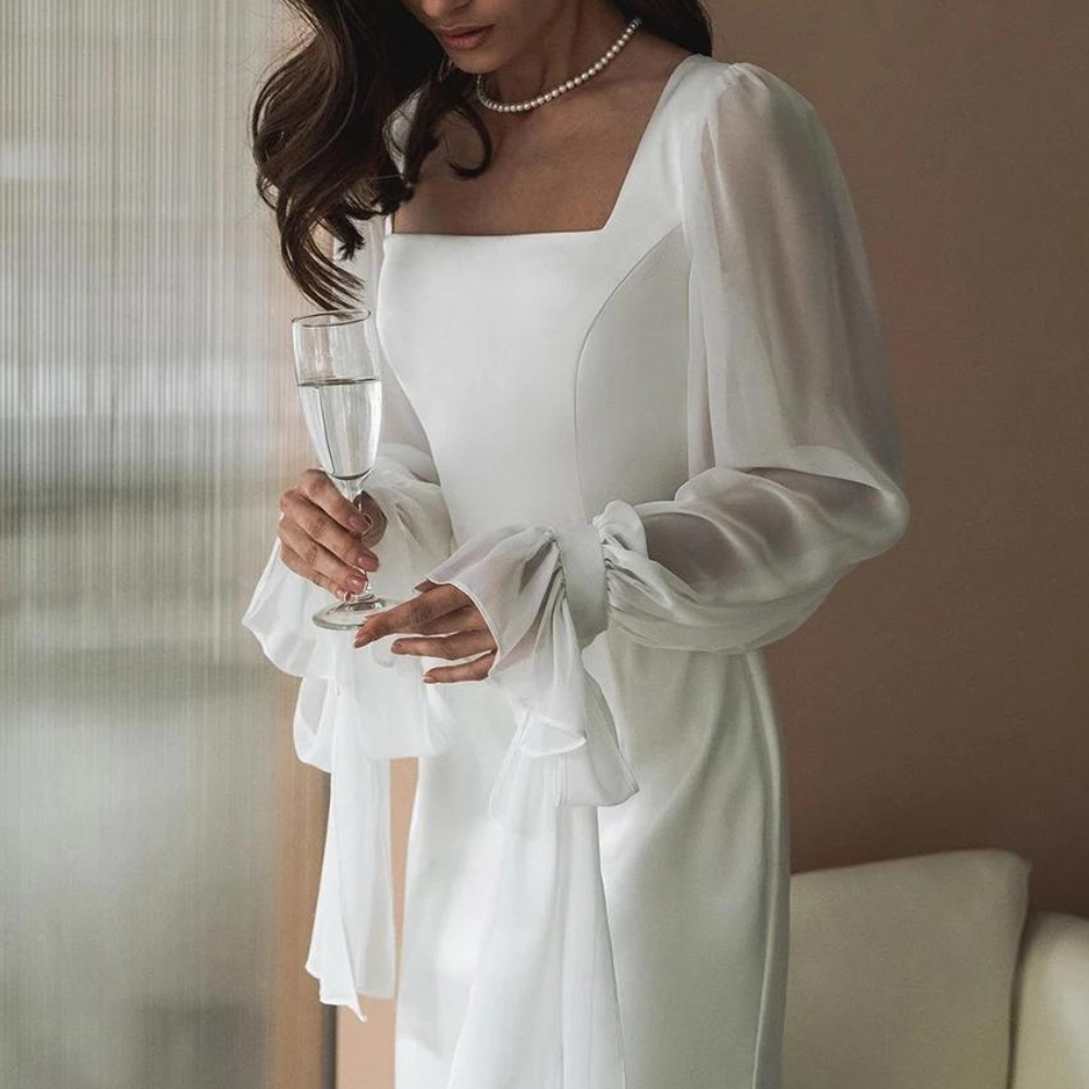 Hochzeitsgast Kleid Damen | Puffärmel & Eckausschnitt